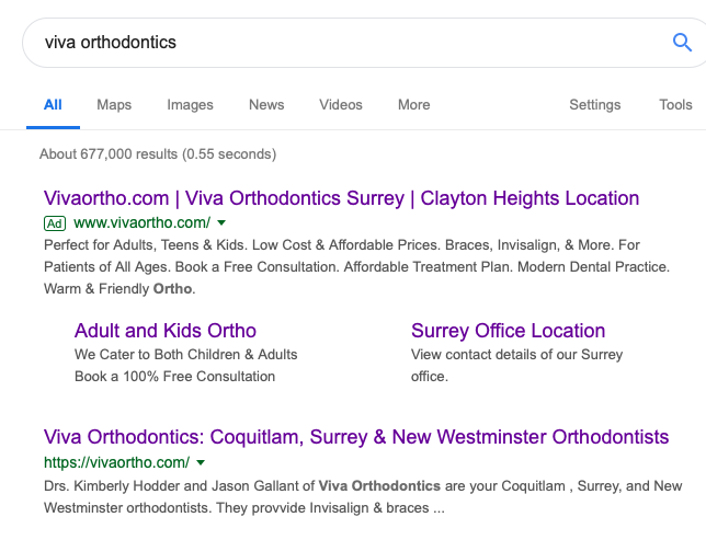 viva ortho brand search results